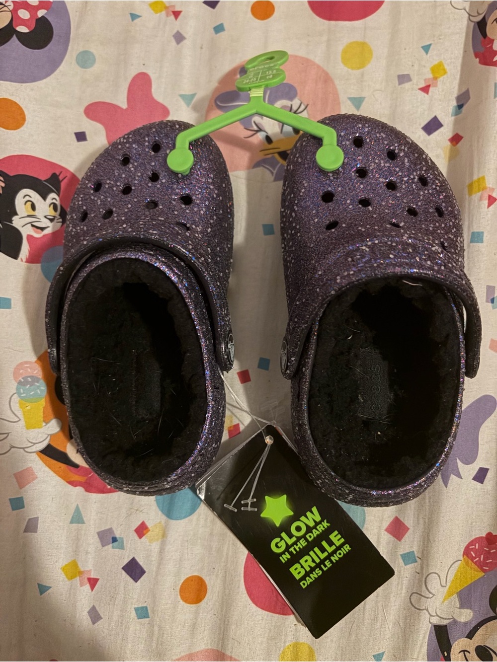 CROCS Kids Purple Glitter Lined Slip-On Clogs with Glow Tag